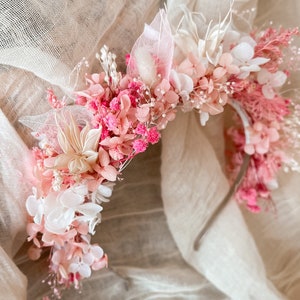 Floral Boho Headband : Blush Pink White Ivory Bridal Crown, Dried Hydrangea Wedding Hairpiece