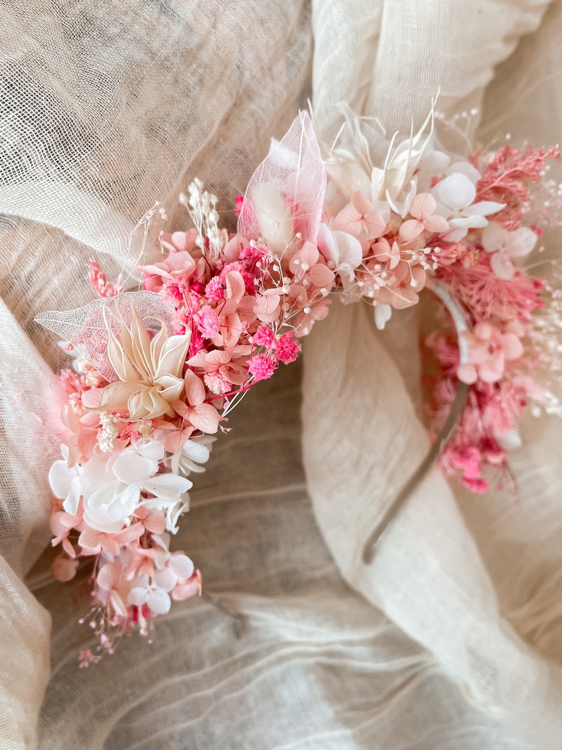 Floral Boho Headband : Blush Pink White Ivory Bridal Crown  display picture 3