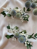Dried Thistle Hair Comb / Wedding Floral Comb / Bridal Hair Accessory /Eucalyptus Flowers Comb/ Blue Thistle Rustic Flower Comb/