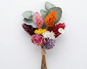 Colourful Summer Dried Flower Boutonniere with Eucalyptus