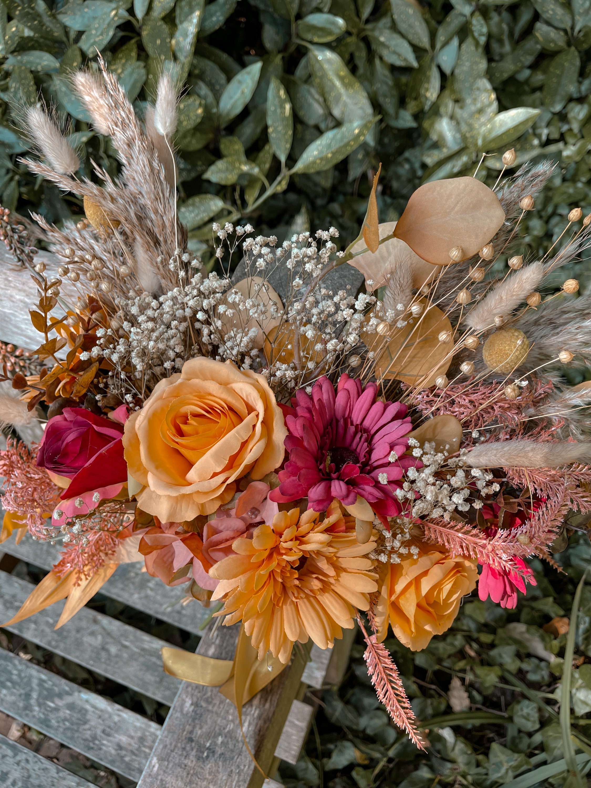 Burnt Orange Wedding Bouquet Silk and Dried Flower Bouquet Etsy UK