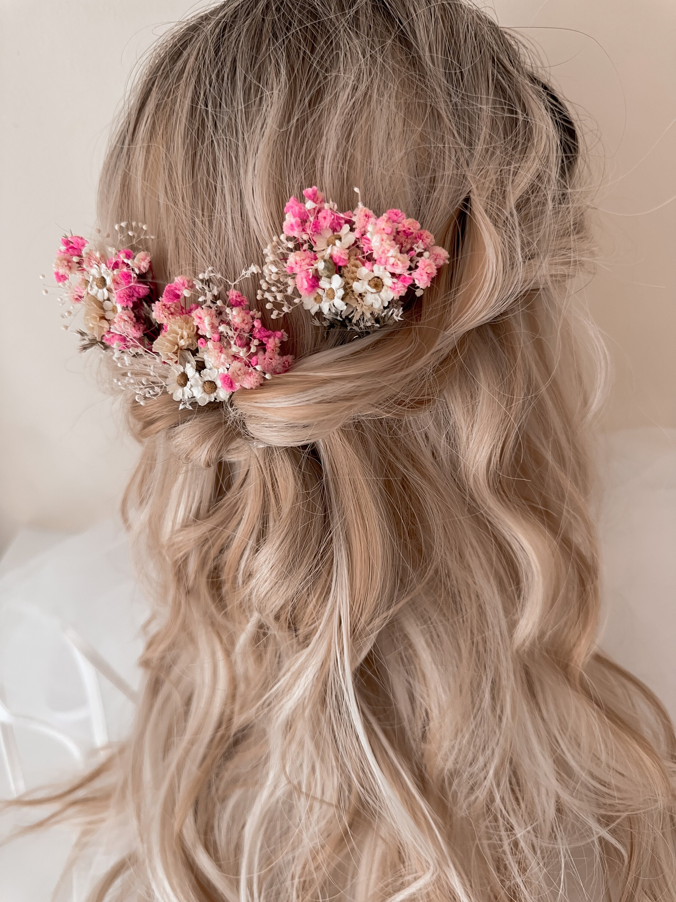 ?Women Pink Bridal Hair Accessories Head Pieces for Flower Girls Hair Wedding Xerling Pink Wedding Hair Pins Pack of 5 for Women and Girls  main image 4