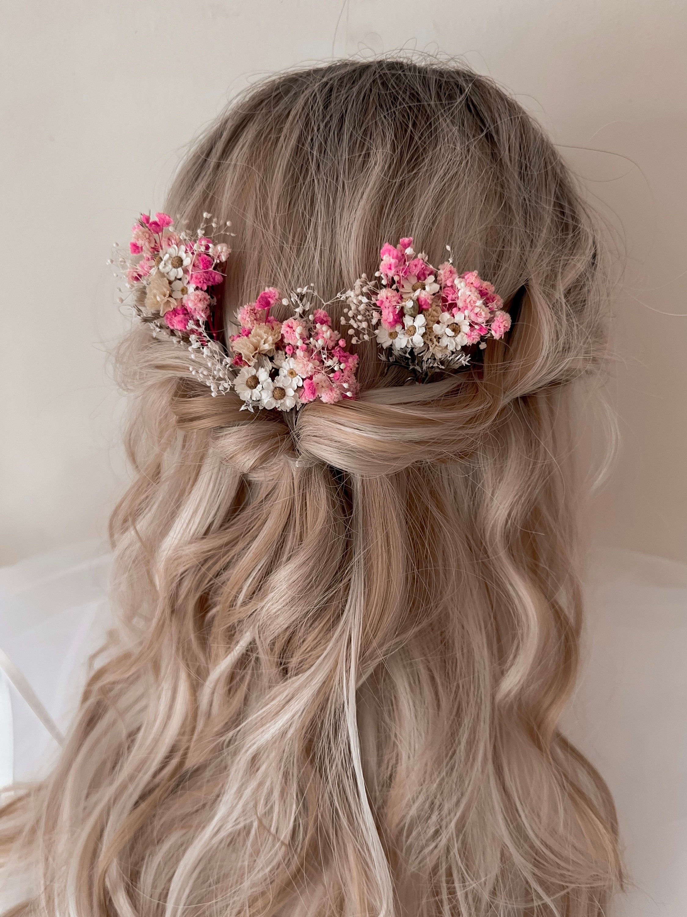 Delicate Pink Floral Hair Comb and Pins Set - Women Accessories set of 3 Wedding Side Combs Handmade Bridal Hair Pins Set Rhinestone  main image 2