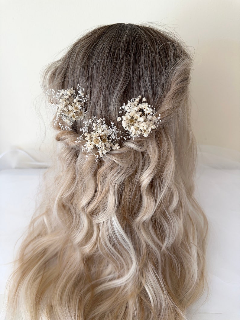 Natural Gypsophila Wedding Flower Hairpins / Babys breath Hairpins / Rustic Hair Pins / Dried Flower Hair Accessory image 2