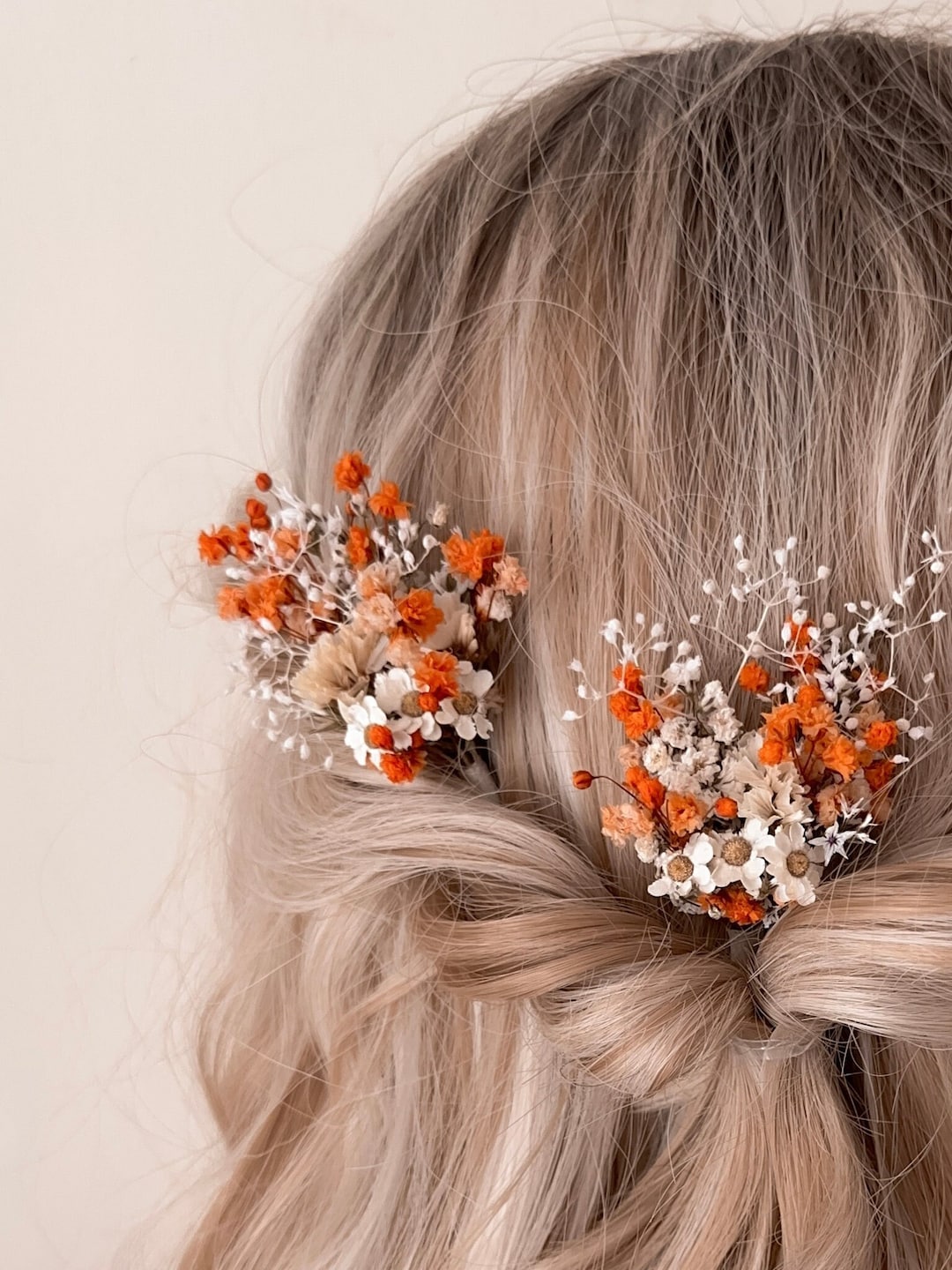 Orange Boho Wedding Flower Hairpins: Daisy, Natural Dried Floral