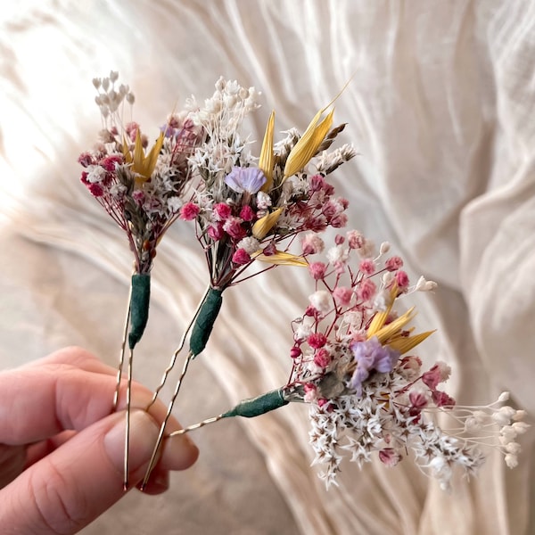 Colourful Summer Hair pins /  Babys Breath Pins/ Boho Flower Hair Pins Set / Rustic Wedding Hair Pins/ Rainbow Bridal hair pins