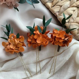 Burnt Orange Hydrangea Hairpins: Autumn Wedding Hair Accessories