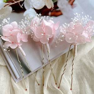 Blush Pink Hydrangea Hair Pins / Bridal Hair Accessories / Boho Wedding / Babys Breath Pins / Wedding Hair Pins