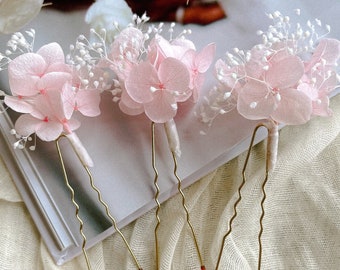 Blush Pink Hydrangea Hair Pins / Bridal Hair Accessories / Boho Wedding / Babys Breath Pins / Wedding Hair Pins