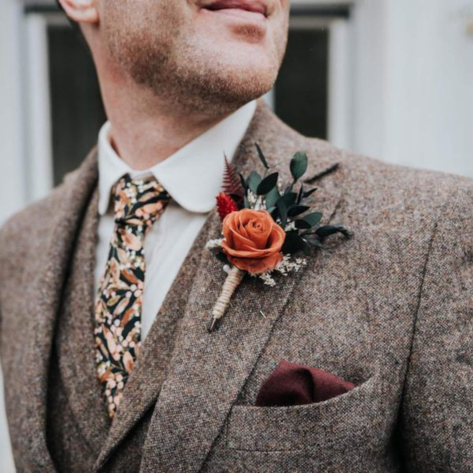 Terracotta Rose Eucalyptus Wedding Boutonniere: Greenery Autumn Wedding Terracotta Rose Eucalyptus Wedding Boutonniere: Greenery Autumn Wedding