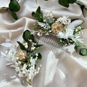 Peigne à cheveux en eucalyptus naturel/ Fleurs préservées Casque de mariée/ Accessoire de mariée de mariage de verdure/ Ensemble de peignes à cheveux rustiques Boho