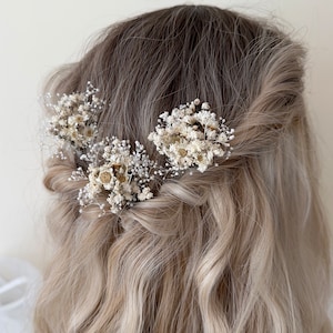 Natural Gypsophila Wedding Flower Hairpins / Babys breath Hairpins / Rustic Hair Pins / Dried Flower Hair Accessory image 4