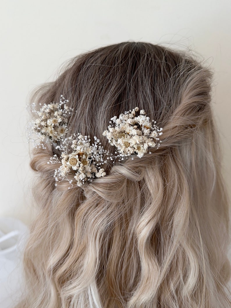 Natural Gypsophila Wedding Flower Hairpins / Babys breath Hairpins / Rustic Hair Pins / Dried Flower Hair Accessory image 4