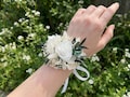 White Rose & Eucalyptus Wrist Corsage | White Dried Flower Wedding Bracelet | Boho Bridal Accessory