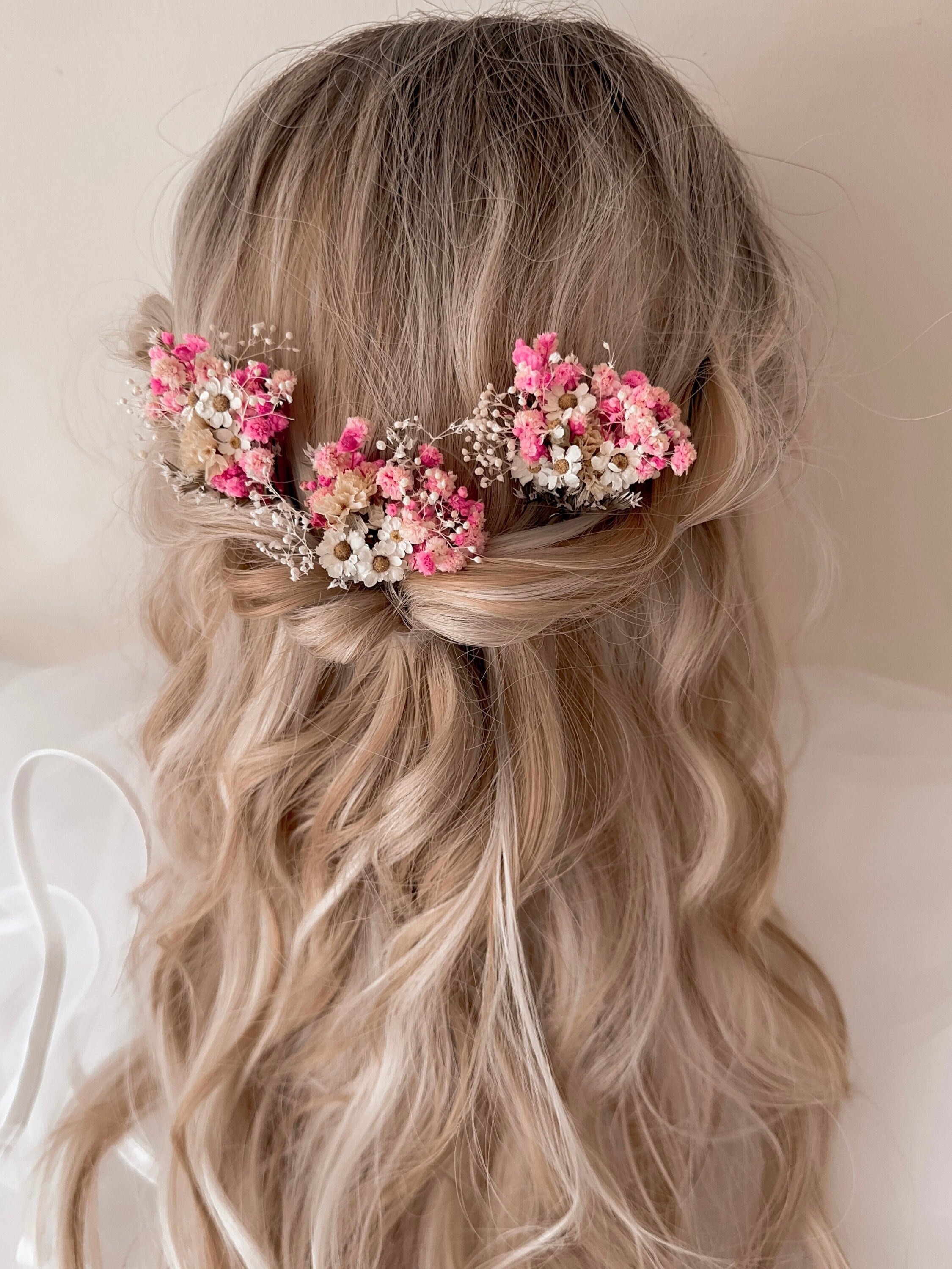 Pink Boho Wedding Flower Hairpins: Romantic Daisy Bridal