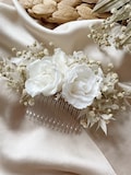 White Preserved Rose Hair Comb: Wedding Bridal Hair piece with Gypsophila, Rustic Boho