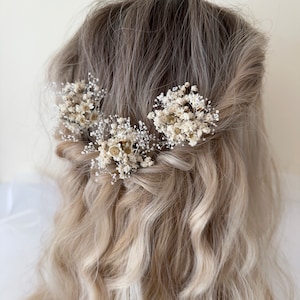 Natural Gypsophila Wedding Flower Hairpins / Babys breath Hairpins / Rustic Hair Pins / Dried Flower Hair Accessory image 5