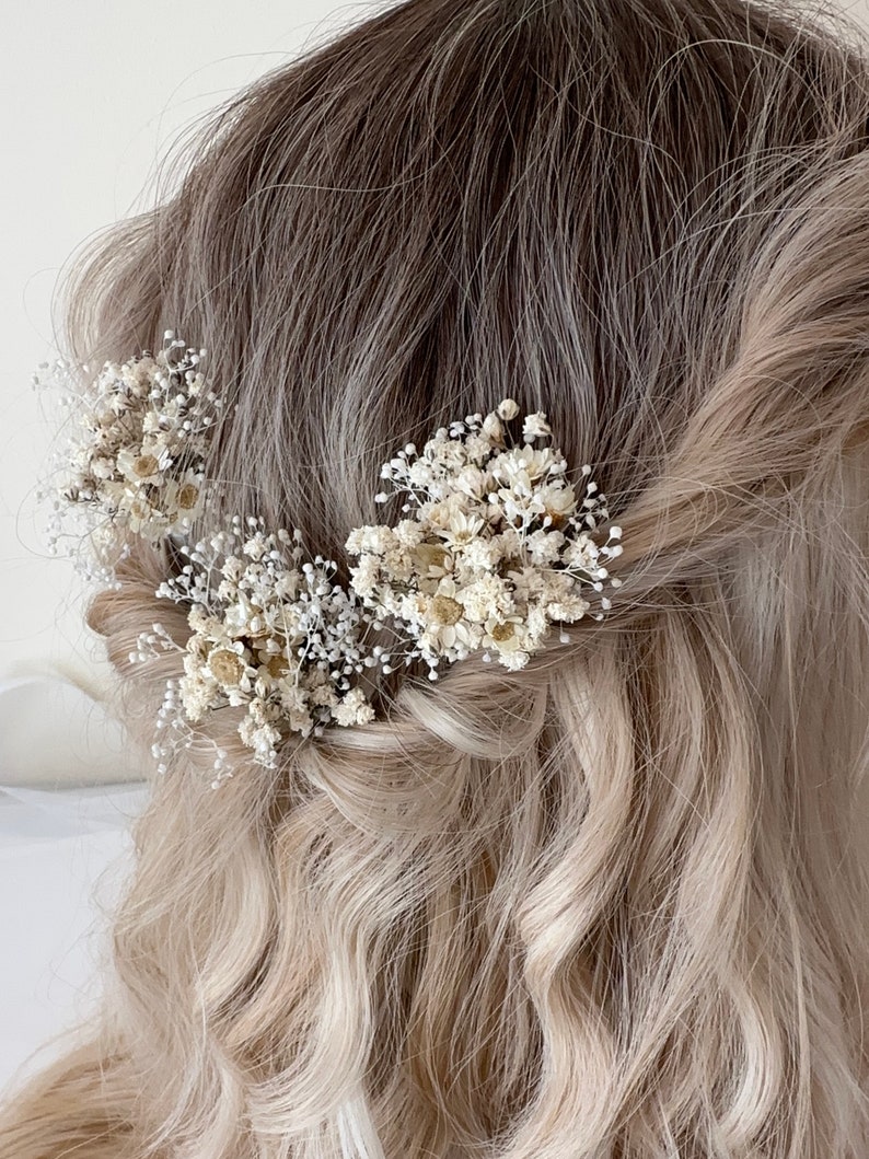 Natural Gypsophila Wedding Flower Hairpins / Babys breath Hairpins / Rustic Hair Pins / Dried Flower Hair Accessory image 3