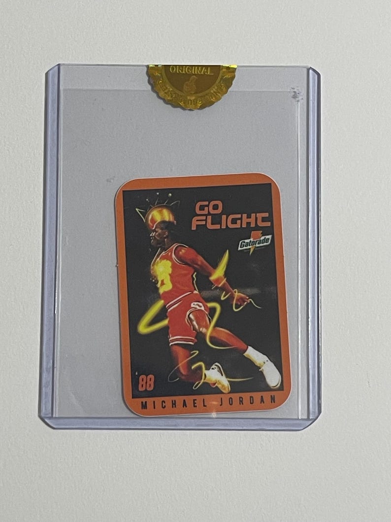 Tarjeta sellada de 1988 Michael Jordan Go Flight Nike Gatorade Slam Dunk Champion Bulls Tobacco Size imagen 1