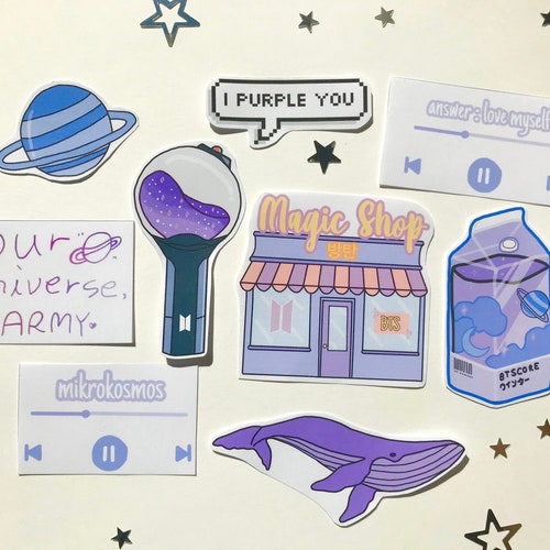BTS Cute Aesthetic Magic Purple Army Journal Stickers Kawaii - Etsy