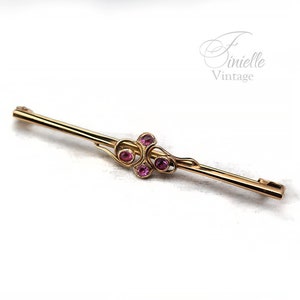 Antique Circa 1910 Edwardian Yellow Gold Plated Brooch, Pink Topaz Rhinestones, Unique Gift, Antique Jewelry Jewellery
