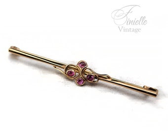 Antique Edwardian Brooch: Gold Plated Brass with Pink Topaz