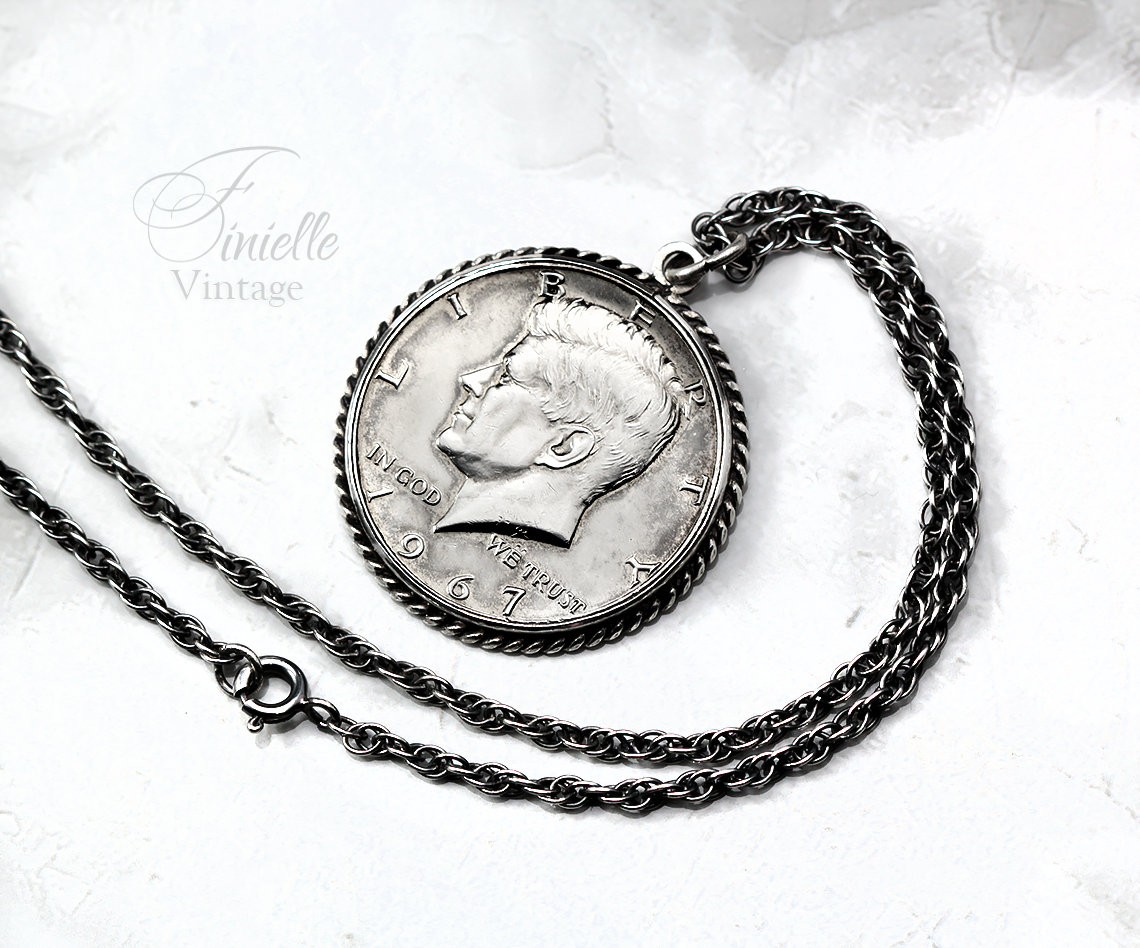 Set di ciondoli vintage *John F. Kennedy - Moneta da mezzo dollaro con