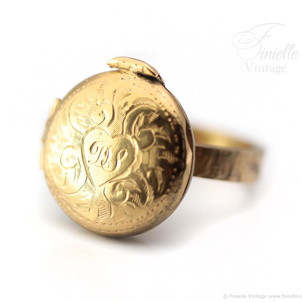 Rolled Gold Victorian Era, Engraved 2 Photo Floral Heart Locket, Handmade 18Ct Gold Plated Hammered Textured Band Ring, Unique Gift