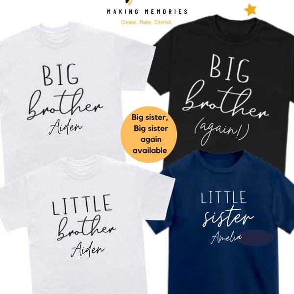 Personalised BIg/ Little/ Biggest Brother, sister/ big brother , sister again, Matching Announcement T-Shirts, Tees/Shirt, Sleepsuit