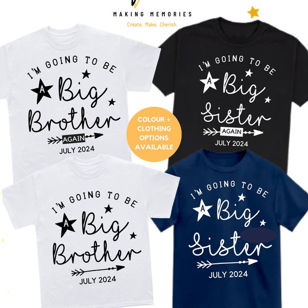 Personalized  Big Brother, Big Sister, Big Brother/Sister Again, I'm going to be a Big Brother, Sister Pregnancy reveal, Announcement