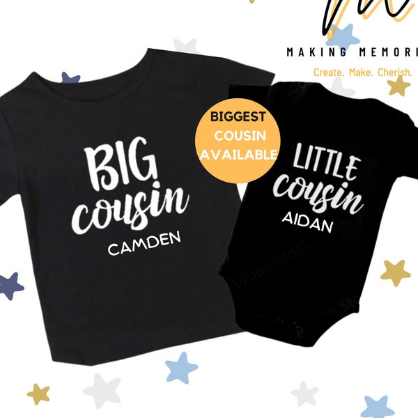 Personalisierte große / kleine / größte Cousin passende Ankündigung T-Shirts, T-Shirts / Shirt, Schlafanzug / Bodysuit / Kleinkind-Set, Baby Geschenk