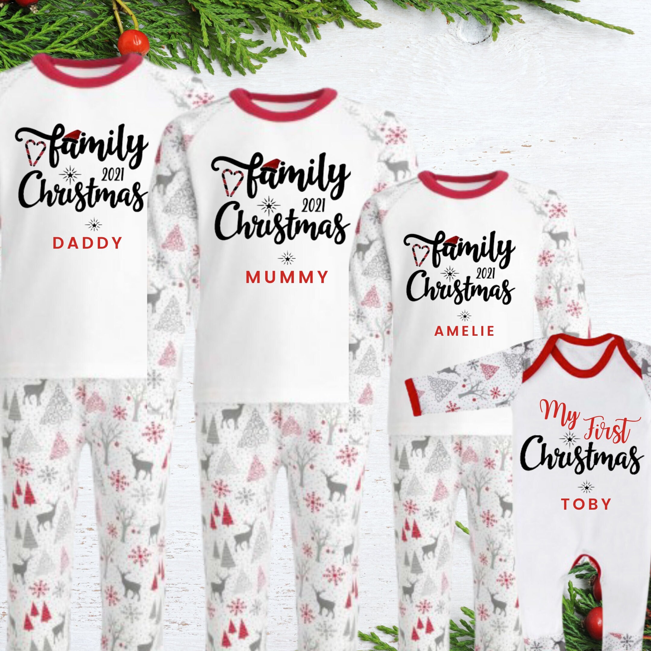 Personalised family Christmas pyjamas matching family set Etsy