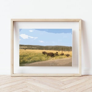 Afdrukbare kunst | Digitale download | Yellowstone Buffalo Print | Yellowstone National Park Kunstwerk | Buffalo Wall Art, Bizon Prints