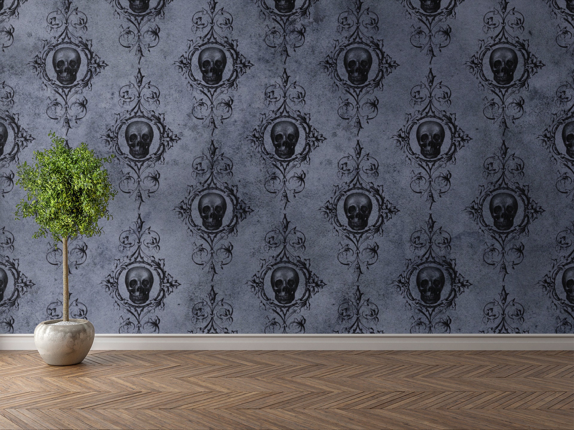 Gothic Skull Wallpaper Temporary Wallpaper Removable peel Etsy