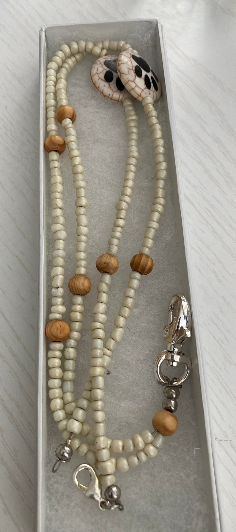 Trendy Paw Print Lanyard with Paw Print Reconstituted Quartzite Lentil Beads, 24mm / Great Gift for Pet Lovers image 3