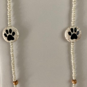 Trendy Paw Print Lanyard with Paw Print Reconstituted Quartzite Lentil Beads, 24mm / Great Gift for Pet Lovers Glass seed beads