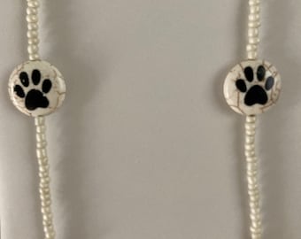 Trendy Paw Print Lanyard with Paw Print Reconstituted Quartzite Lentil Beads, 24mm / Great Gift for Pet Lovers