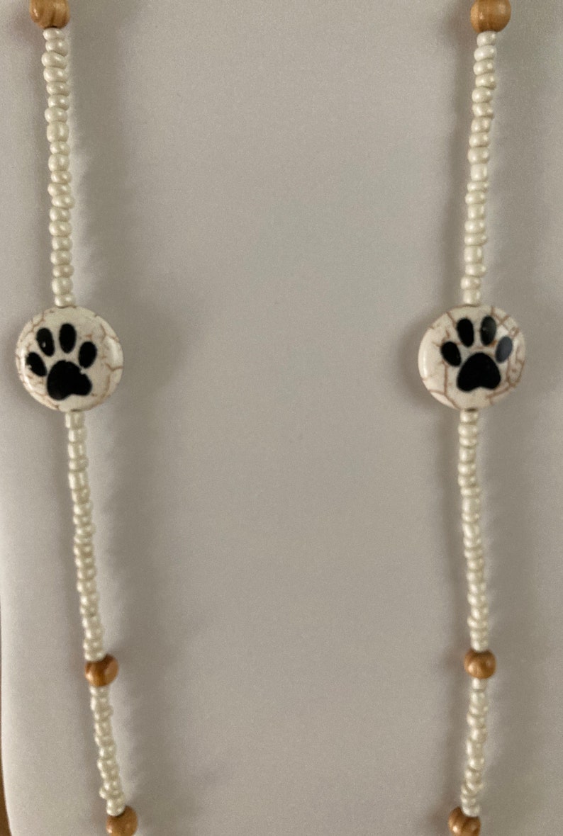 Trendy Paw Print Lanyard with Paw Print Reconstituted Quartzite Lentil Beads, 24mm / Great Gift for Pet Lovers Glass seed beads