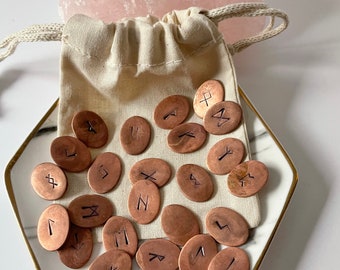 Oval Hand Stamped Raw Copper Runes