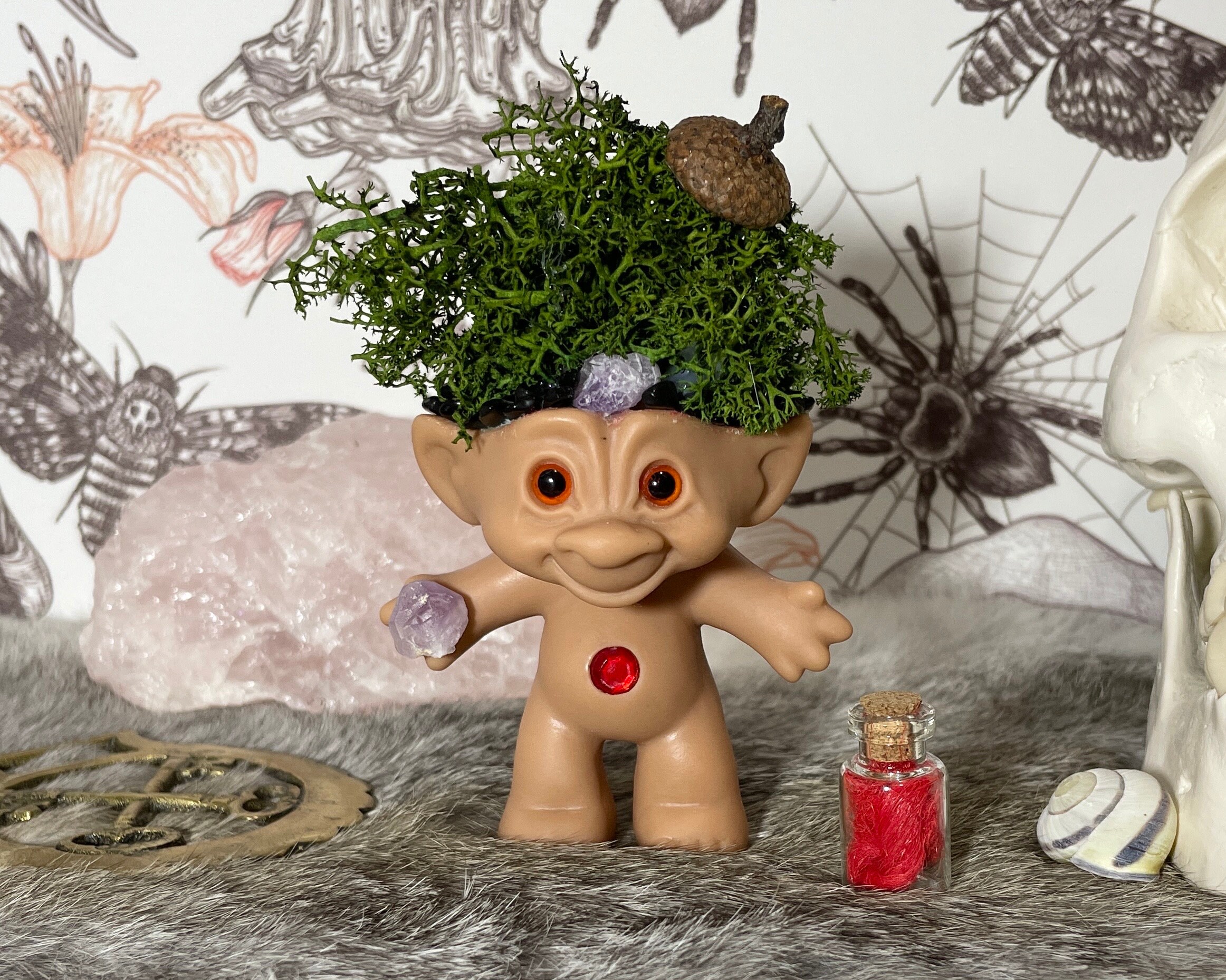 Oakley the Mossy Troll Obsidian Moss Amethyst Troll Whimsigoth