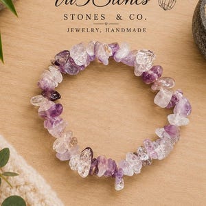Amethyst Crystal Bracelet • Raw Purple Stone Stretch Jewelry • Boho Energy Gift