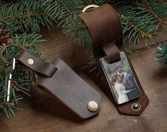 Personalized accessories, Leather Photo keychains, custom gifts for him, gifts for husband, gifts for dad, gifts for boyfriend