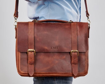 Personalized gifts for him Leather briefcase man, leather bag men, mens laptop messenger bag, satchel bag, computer bag, new job gift