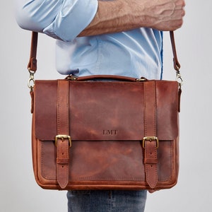 Brown leather messenger bag for men, Leather bag for men with shoulder strap, computer bag for him