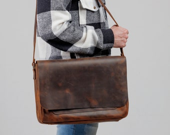 Best gifts for him Leather messenger bag man, leather bag husband, mens messenger bag, shoulder bag, laptop messenger bag, new job mens bag