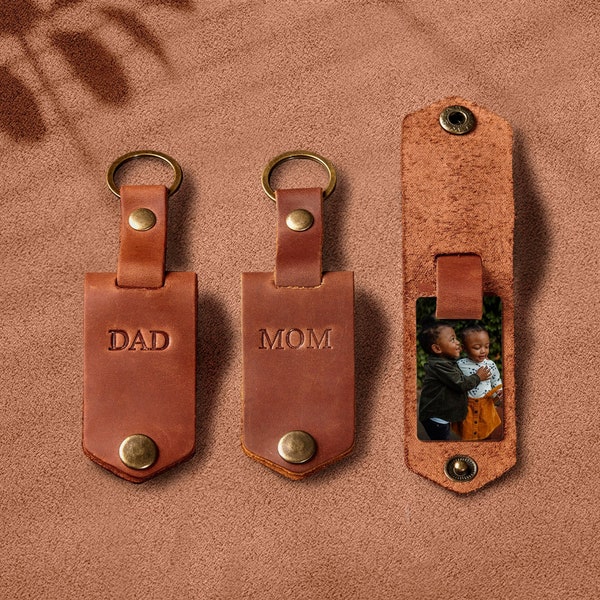Personalized accessories Engraved photo keychain, customized key chain, personalized gift, mom photo keyring,  leather keychain for men