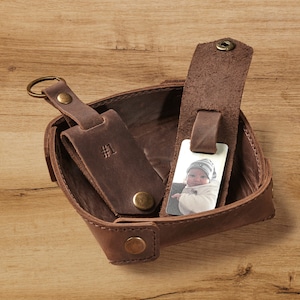 Personalized grandpa gift from grandkids, Custom engraved photo keychain with keepsake, leather picture key fob for grandfather