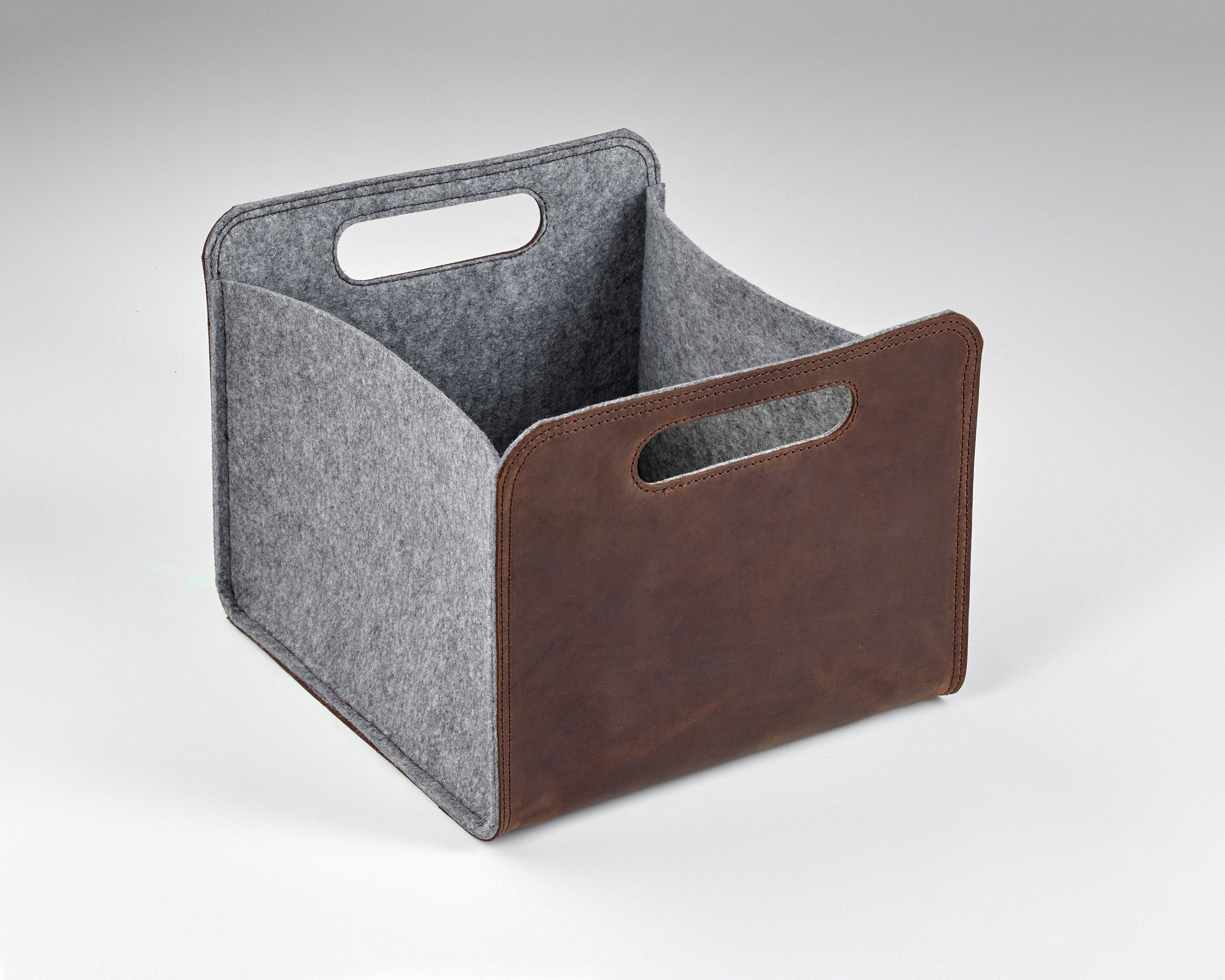 Felt storage basket with leather sides storage bag for living Etsy