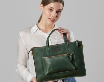 Slim Laptop Bag from Top Grain Leather, Minimalist Briefcase Women, Leather MacBook Pro 14 bag, MacBook Pro 16 bag, Gift for Student
