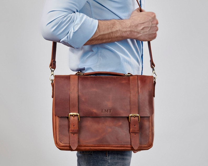 Brown leather messenger bag for men, Leather bag for men with shoulder strap, computer bag for him